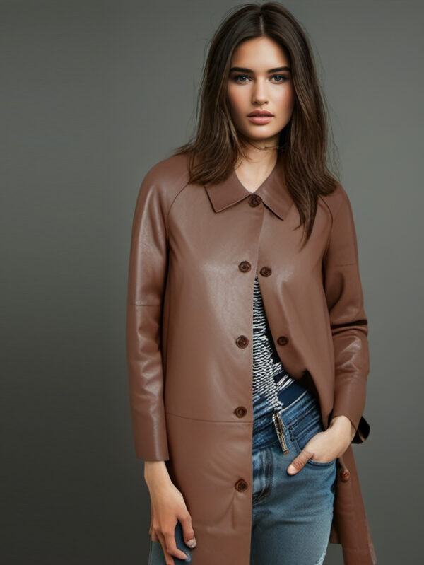 Camel Polo Collar Buttoned Coat