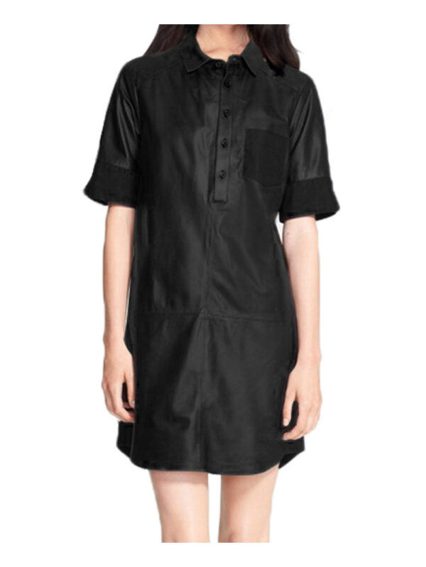 Casual Shirt-Style Leather Dress Front