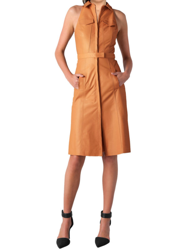 Collared Corporate Leather Dress Front