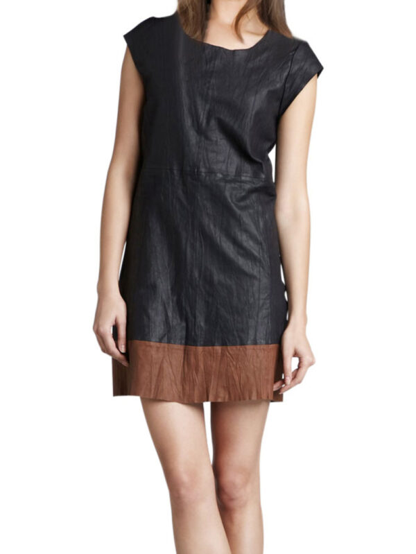 Contrast-Hem Subtle Leather Dress Front