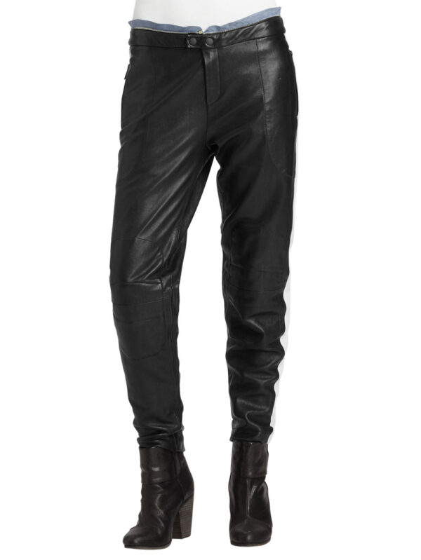 Contrast-Trim Zip Leather Pants Front