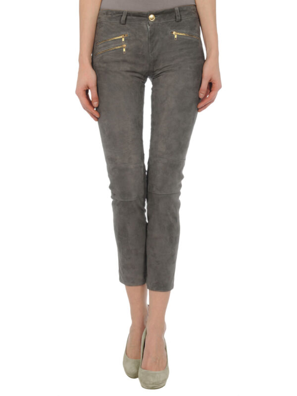 Cross-Zip Capri Leather Pants Front