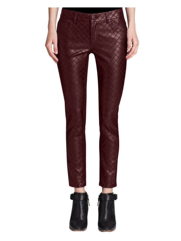 Diamond-Stitch Leather Pants Front