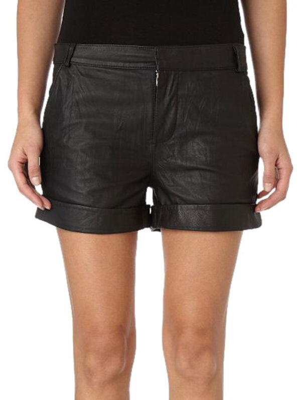 Distressed Edge Leather Shorts Front