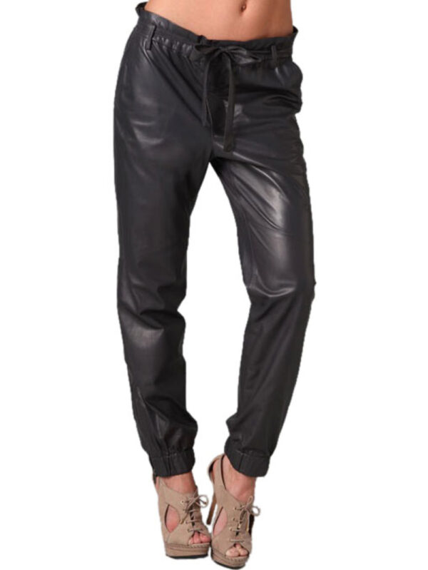 Elastic-Band Comfort Leather Pants Front