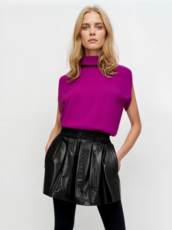 Elastic Waist Stylish Leather Skirt