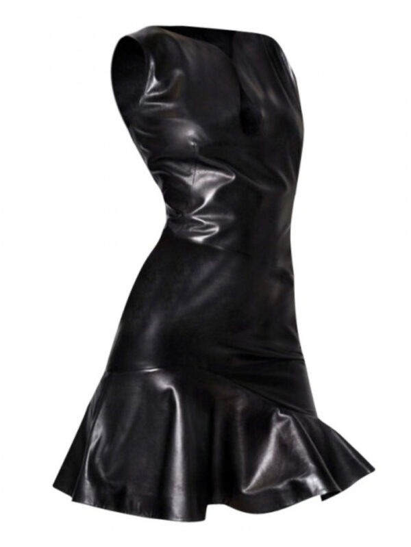 Flared Hem Black Halloween Leather Dress Front