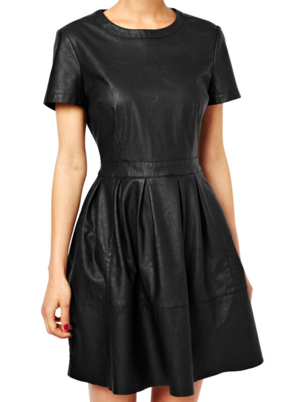 Flared Hip Leather Dress Front