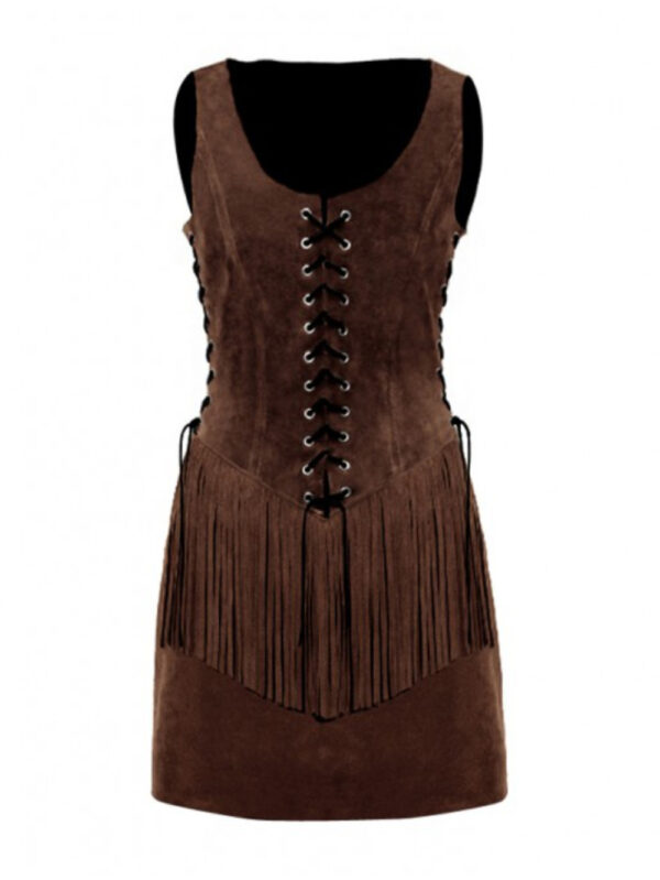 Fringe Suede Halloween Leather Dress Front