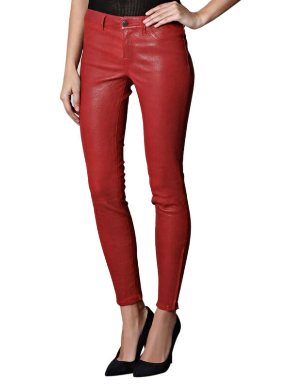 Front-Zip Fastening Leather Pants Front