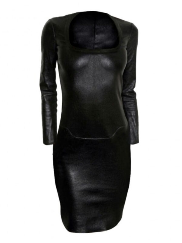 Full-Sleeve Bodycon Leather Dress Front