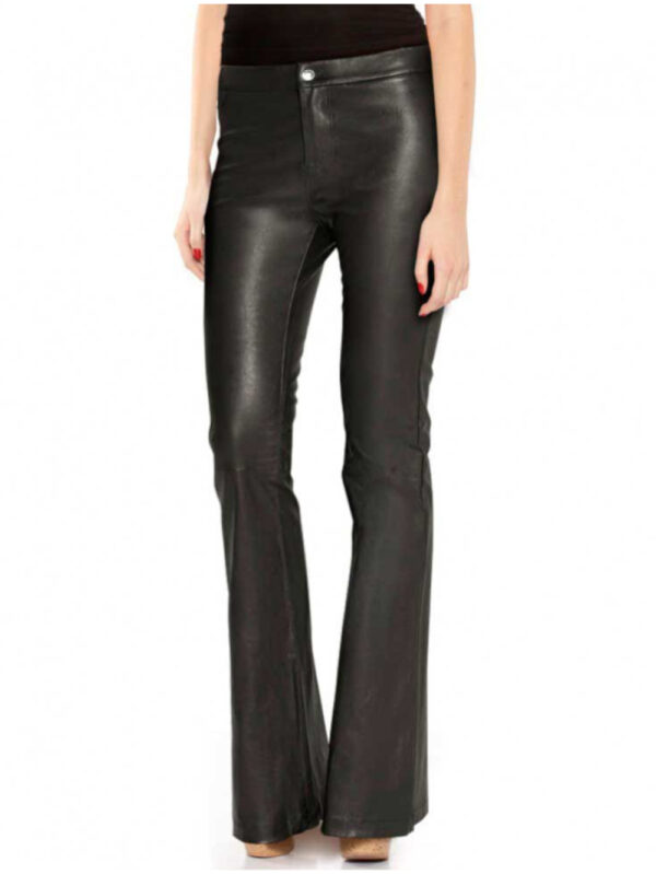 High-Waist Black Flared Leather Pants Front