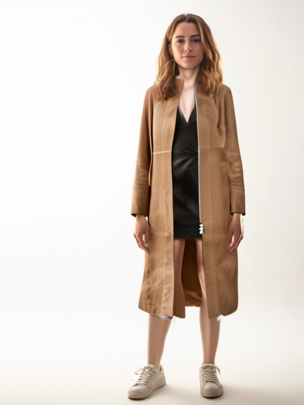 Long Suede Zip-Front Coat