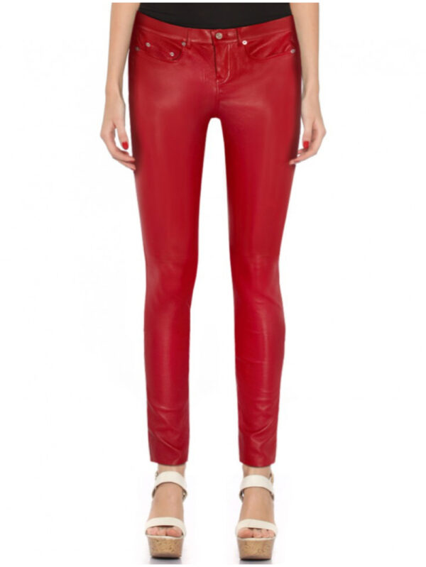 Low-Rise Red Leather Pants Front