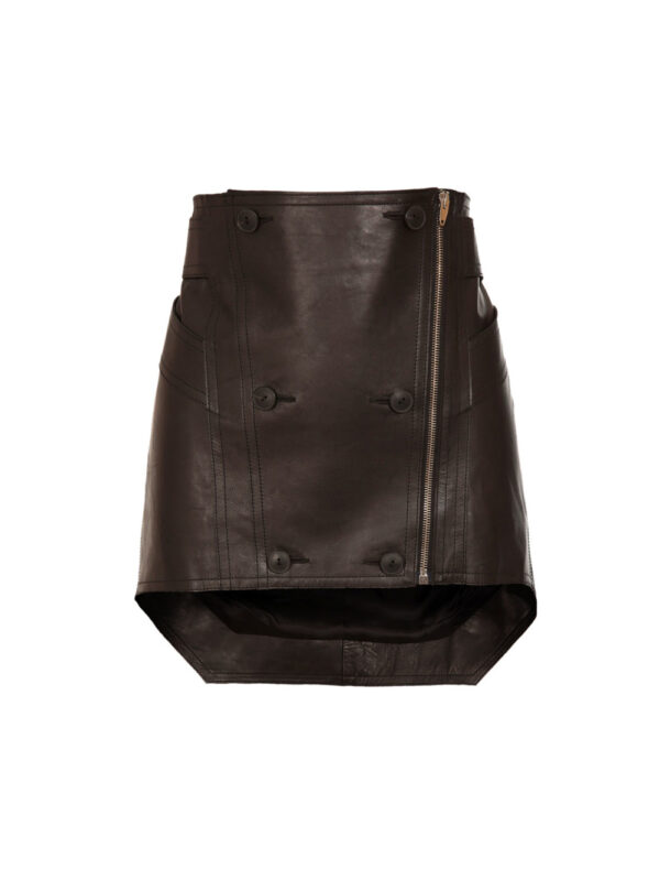 Micro Mini Asymmetrical Leather Skirt Front