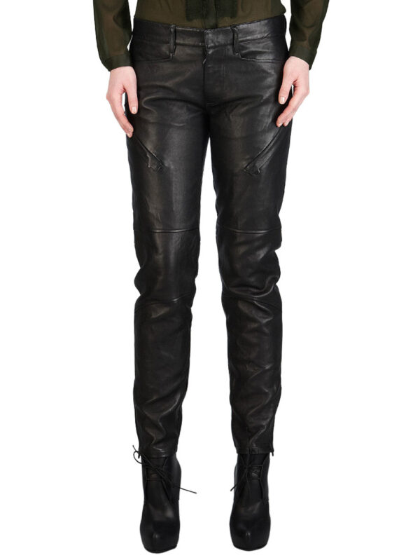 Motorcycle Straight-Fit Leather Pants Front