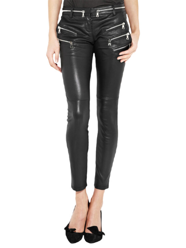 Multi-Zipper Chic Leather Pants Front