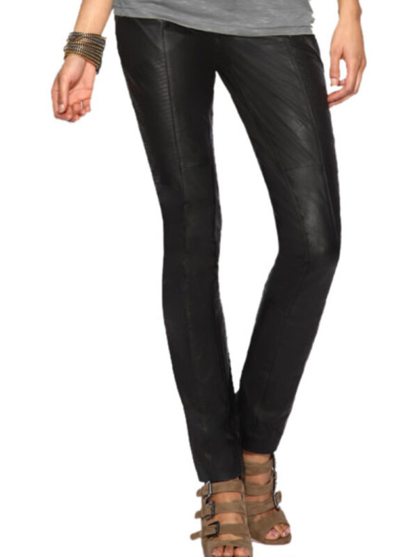 Paneled Finish Chic Leather Pants Front