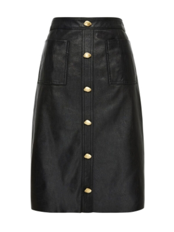 Pearl Accent Leather Skirt Front