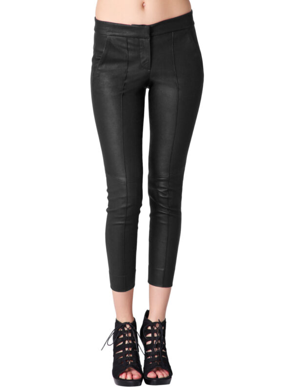 Pin-Tuck Straight Leather Pants Front