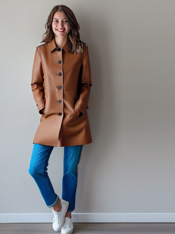 Push-Button Elegance Leather Coat