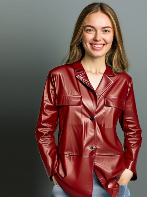 Red Lambskin Buttoned Coat