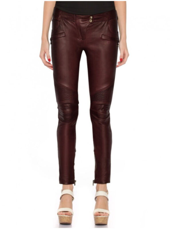 Ribbed Motorcycle Leather Pants Front