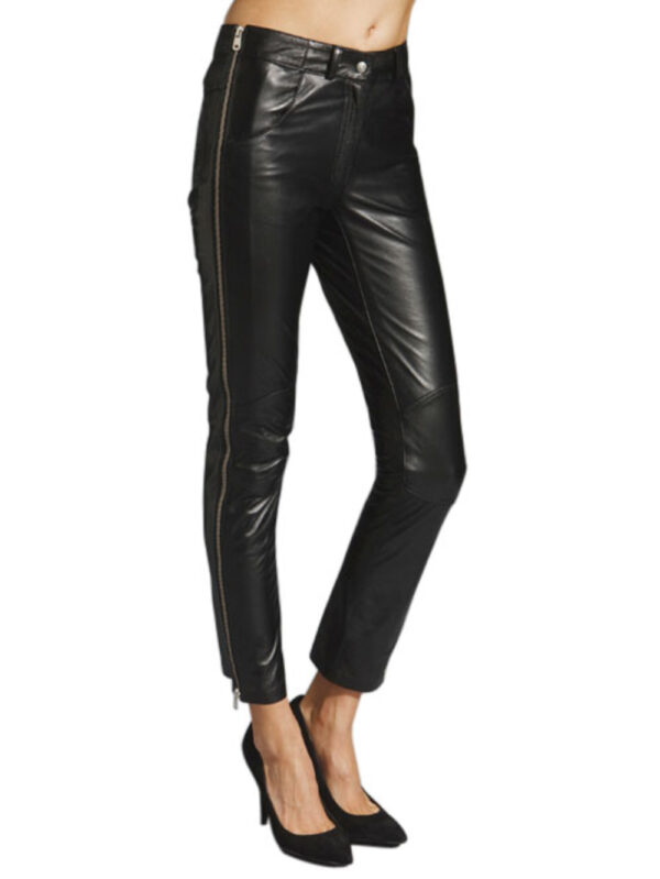 Side-Zip Detail Leather Pants Front