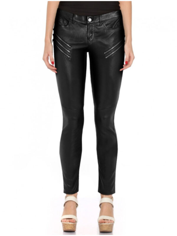 Skinny Black Leather Pants Front