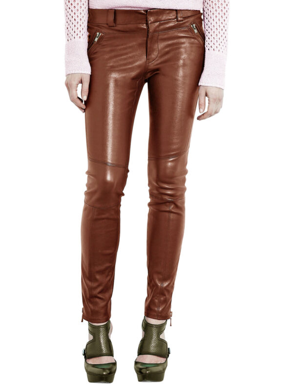 Slanted Zip Leather Pants Front