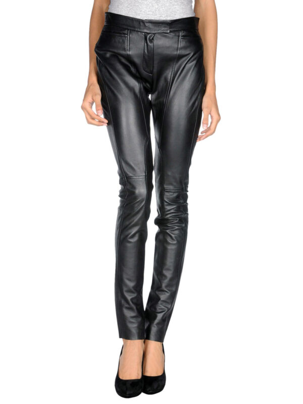 Slim-Fit Leather Casual Pants Front