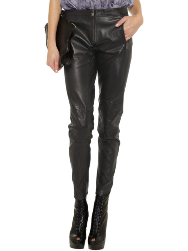 Classy Slim-Fit Leather Pants Front