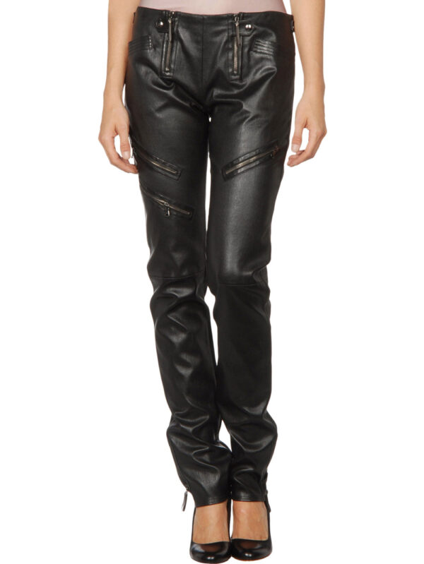 Straight-Leg Skinny Leather Pants Front