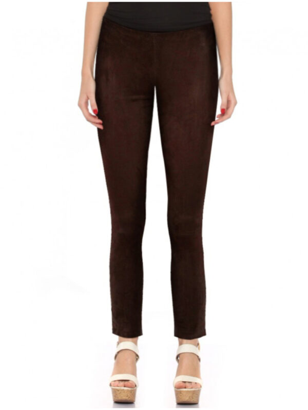 Suede Ankle-Zip Leather Pants Front