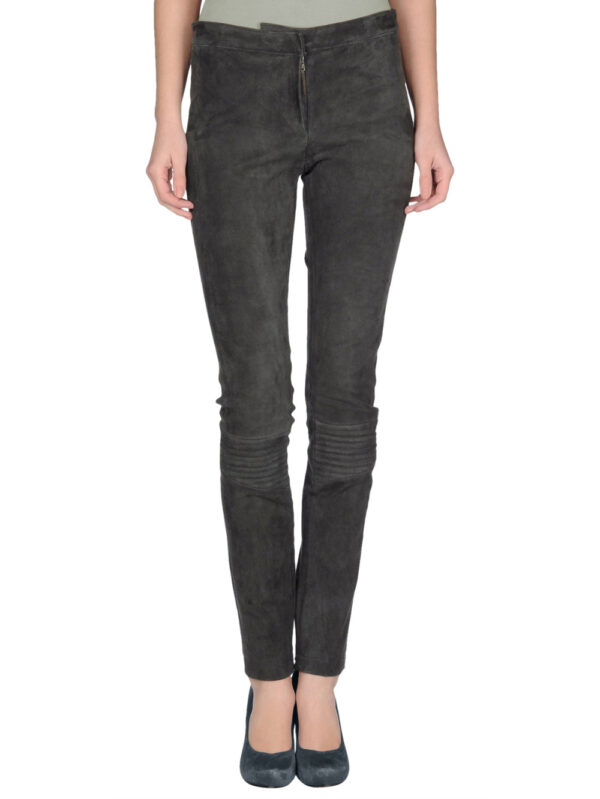 Suede Zippered Leather Pants Front