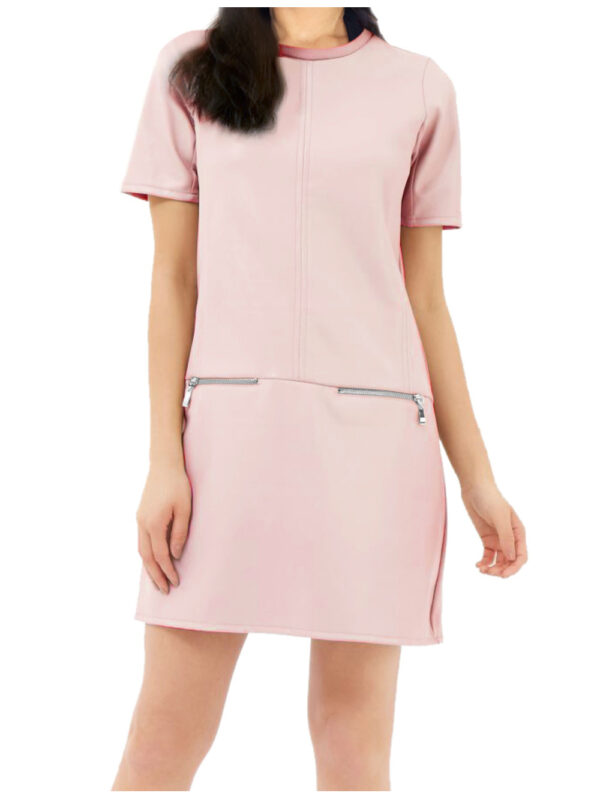 T-Shirt Style Leather Sheath Dress Front