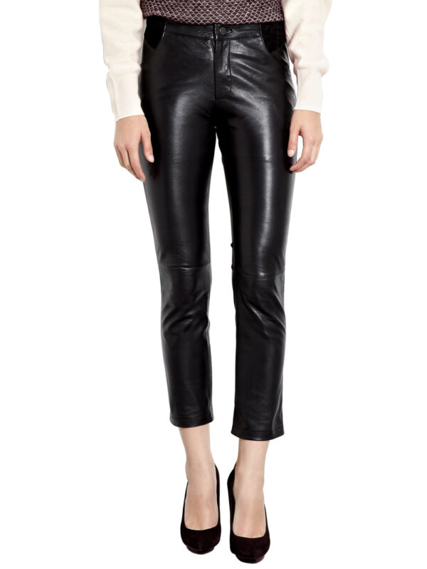 Tapered Ankle Lambskin Leather Pants Front