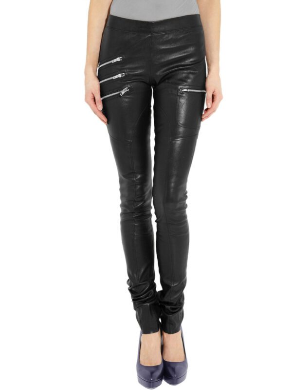 Triple-Zip Front Leather Pants Front