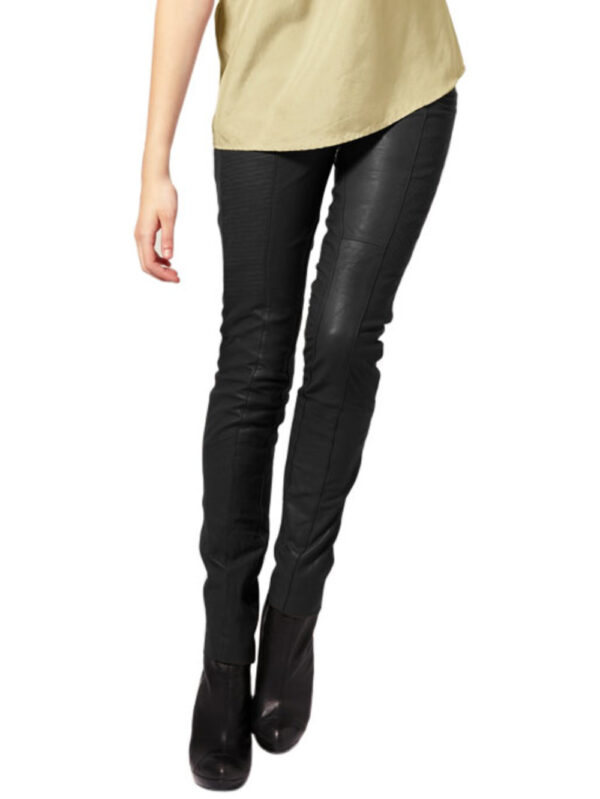 Twin-Pocket Skinny Leather Pants Front