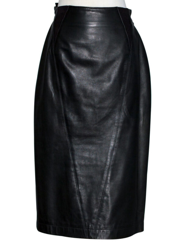 Urbane Grace Leather Midi Skirt Front