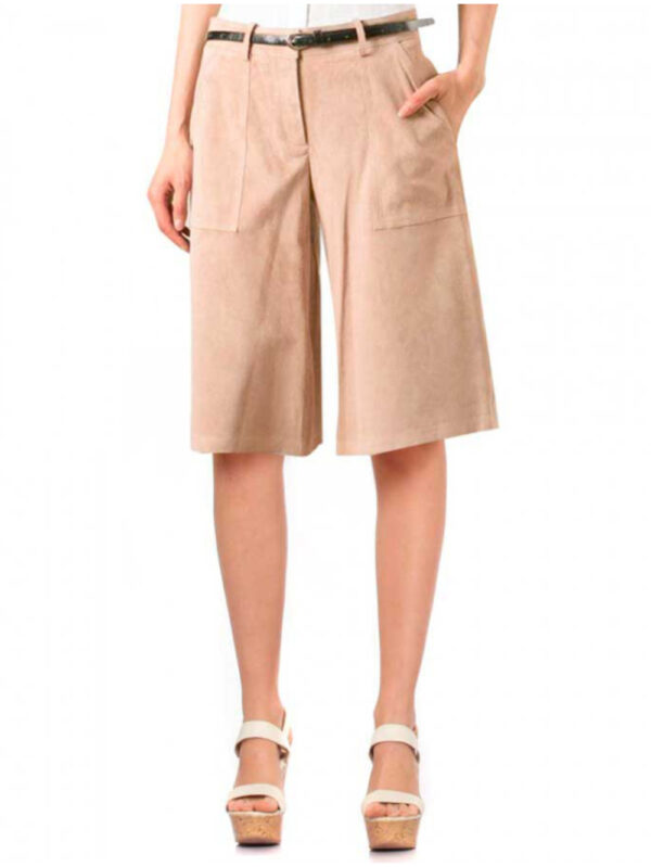 Wide-Leg Culotte Leather Shorts Front