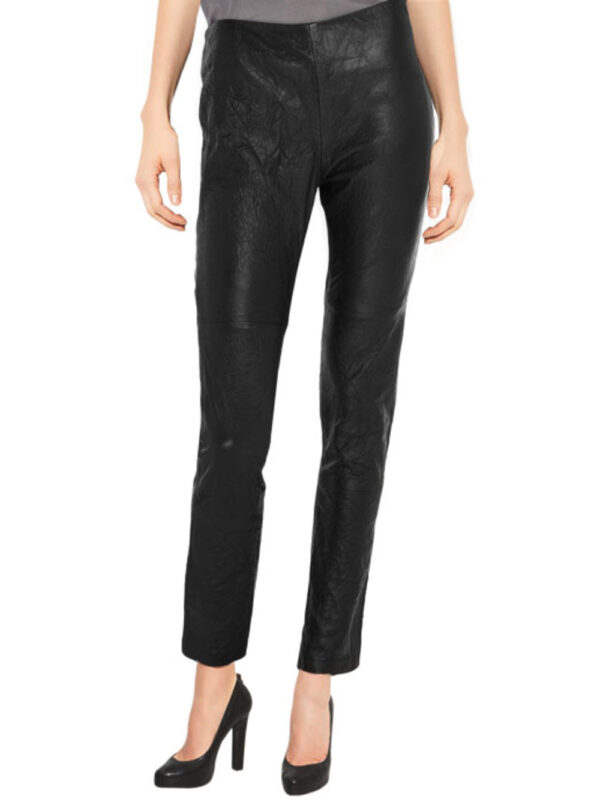 Wrinkle-Textured Leather Pants Front