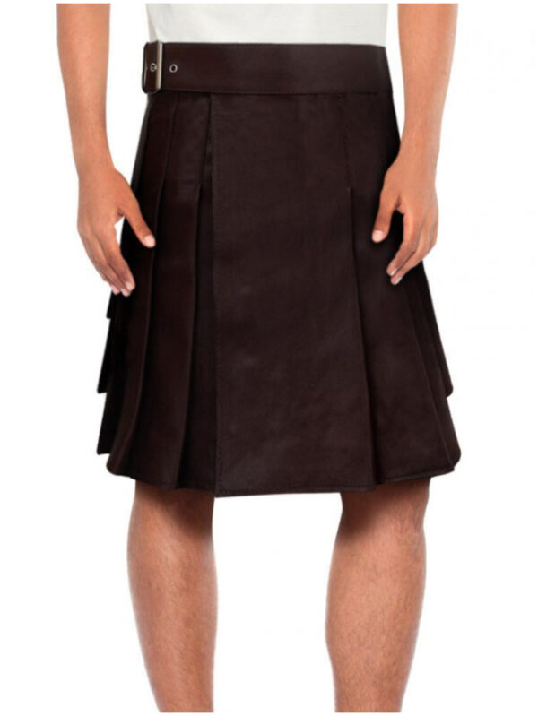 Brown Waist Belt Leather Kilt Front