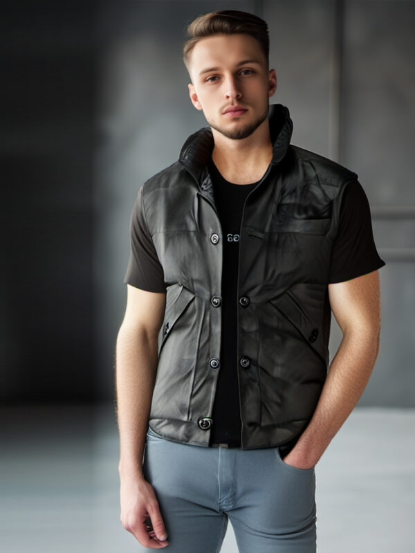 Buttoned Placket Grey Suede Vest