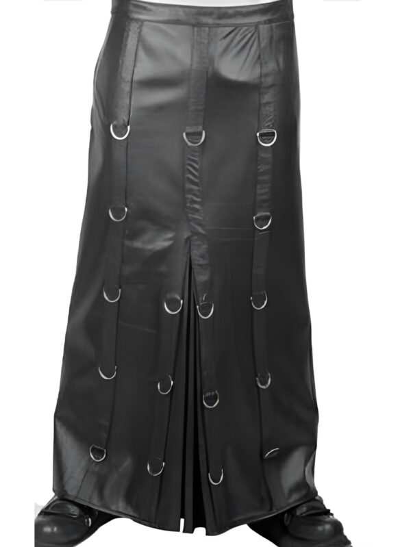 Centre-Pleated Leather Kilt Front