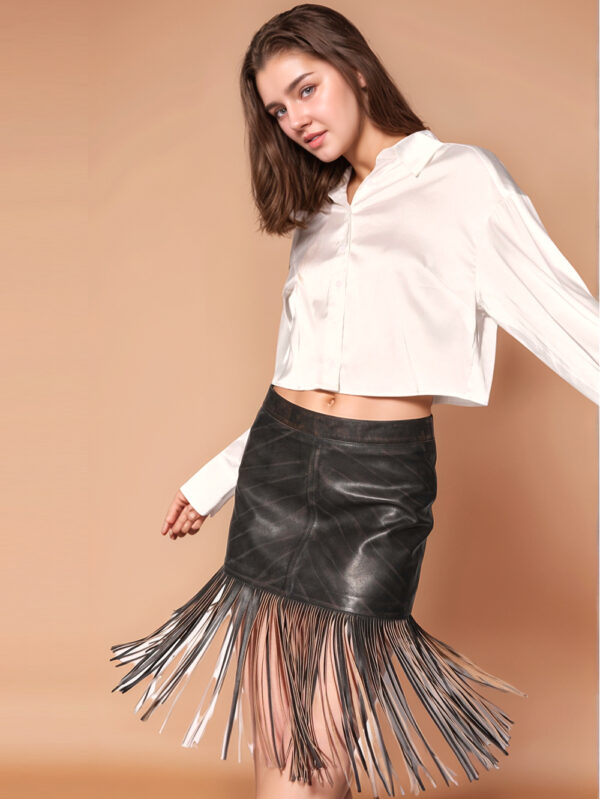 Contrast Detail Leather Skirt