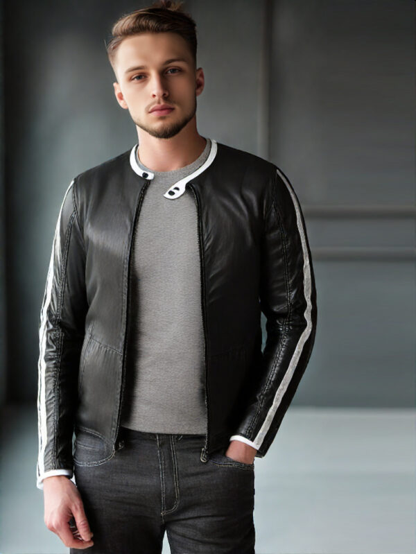 Contrast Stripe Men’s Biker Jacket