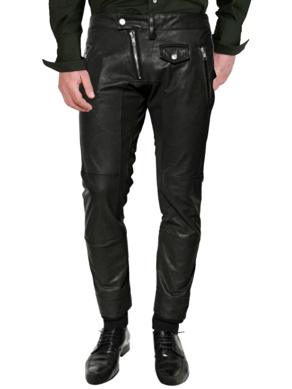 Cross-Zip Leather Pants Front