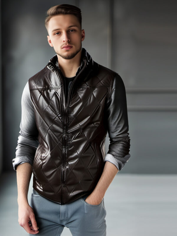 Dark Brown Quilted Leather Vest