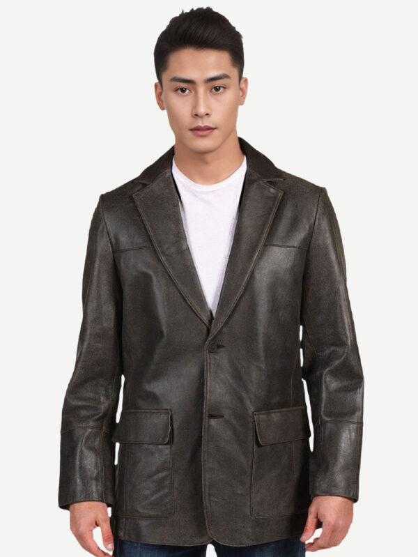 Double Back Vent Leather Blazer